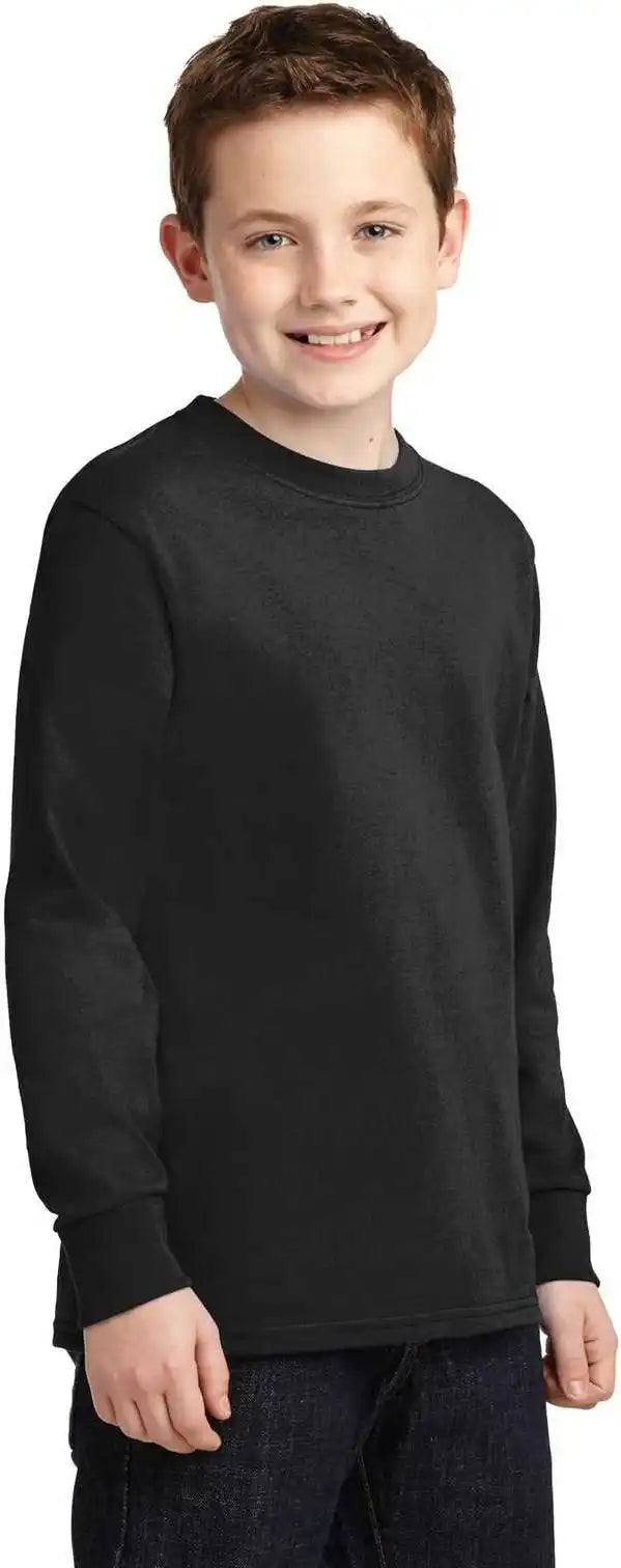 Port &amp; Company Pc54yls Youth Long Sleeve Core Cotton Tee Jet Black