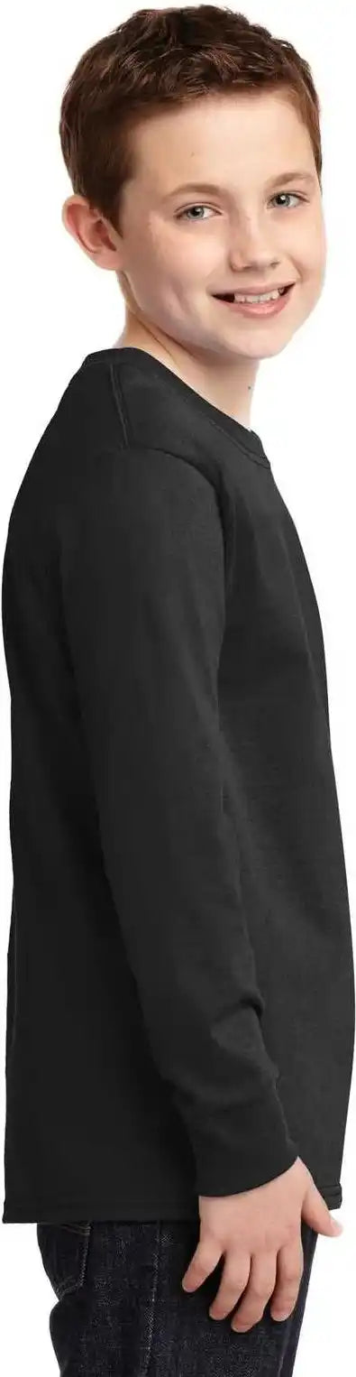Port &amp; Company Pc54yls Youth Long Sleeve Core Cotton Tee Jet Black