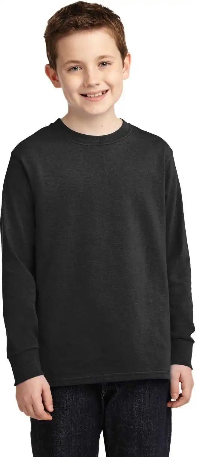 Port &amp; Company Pc54yls Youth Long Sleeve Core Cotton Tee Jet Black