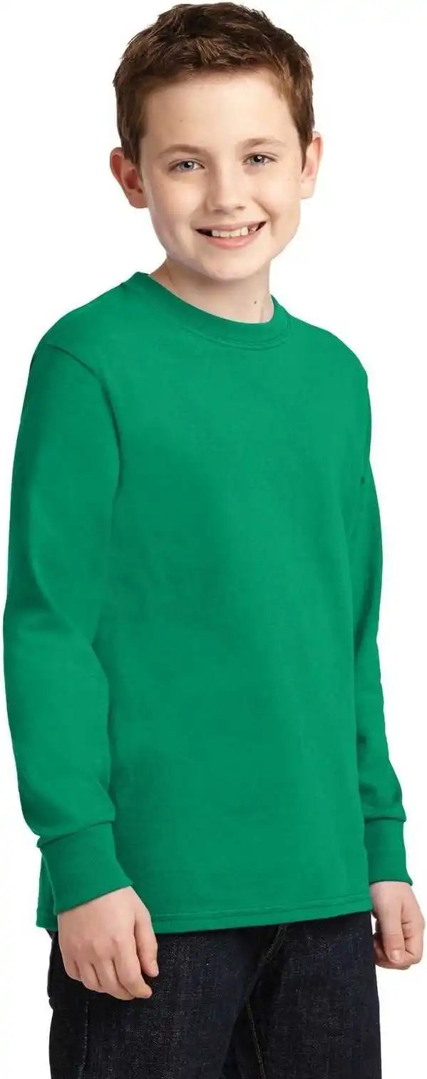 Port &amp; Company Pc54yls Youth Long Sleeve Core Cotton Tee Kelly