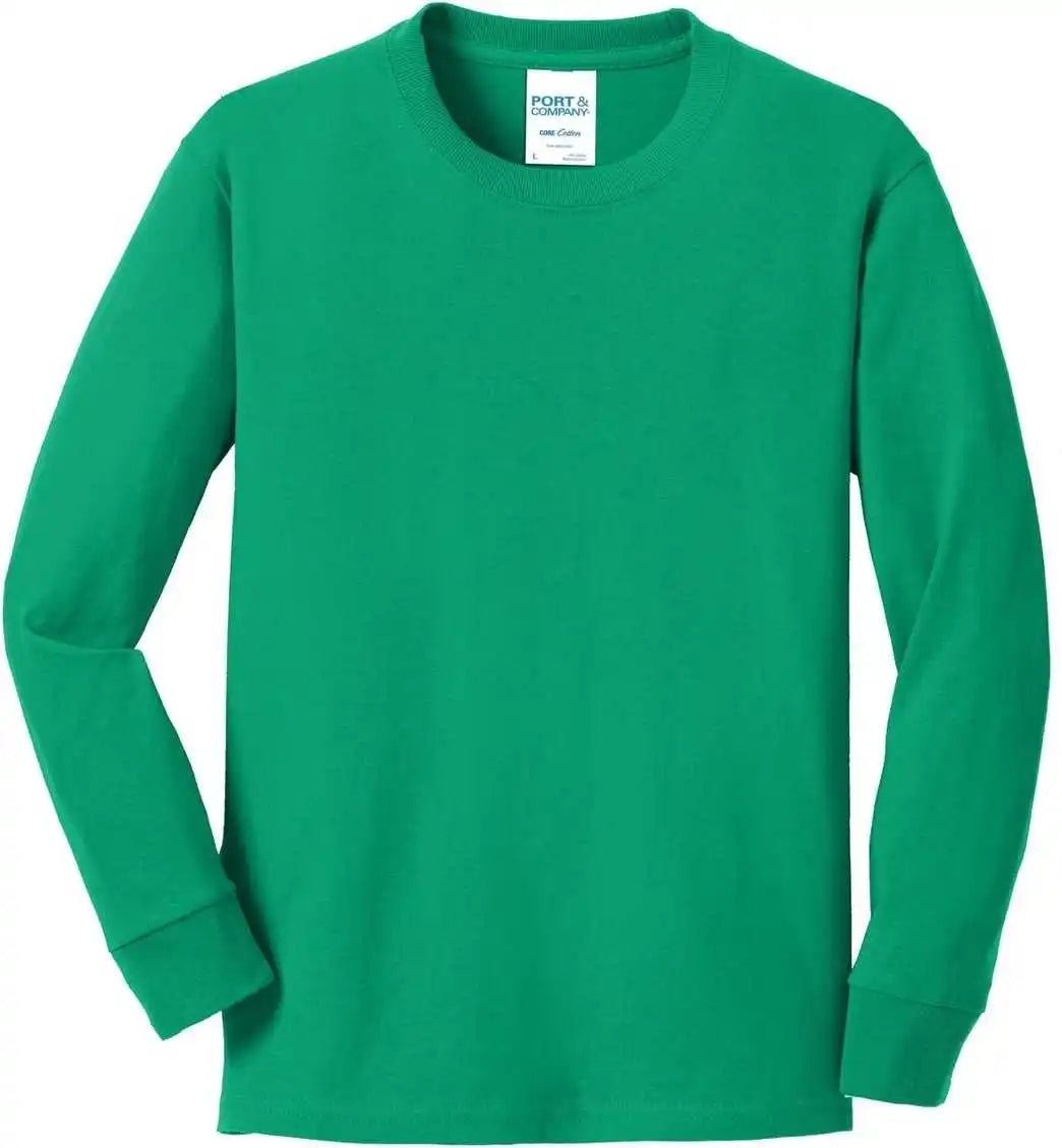 Port &amp; Company Pc54yls Youth Long Sleeve Core Cotton Tee Kelly