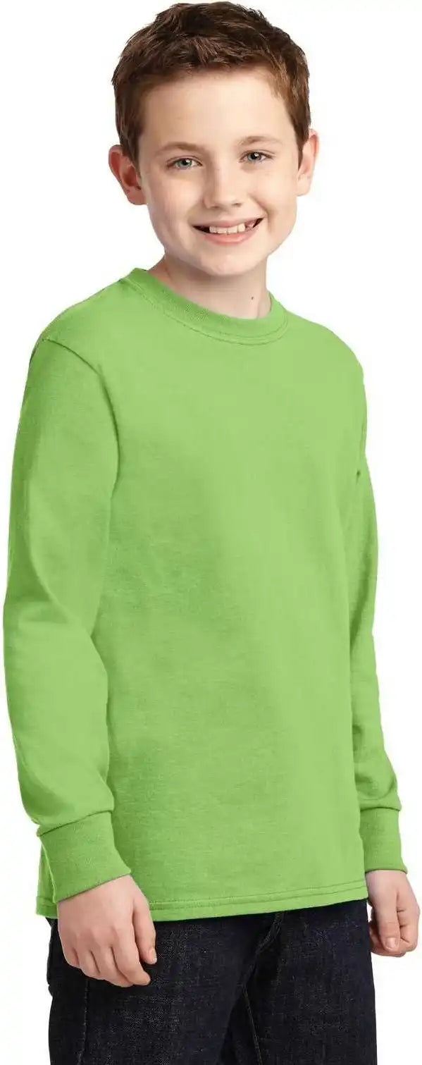 Port &amp; Company Pc54yls Youth Long Sleeve Core Cotton Tee Lime