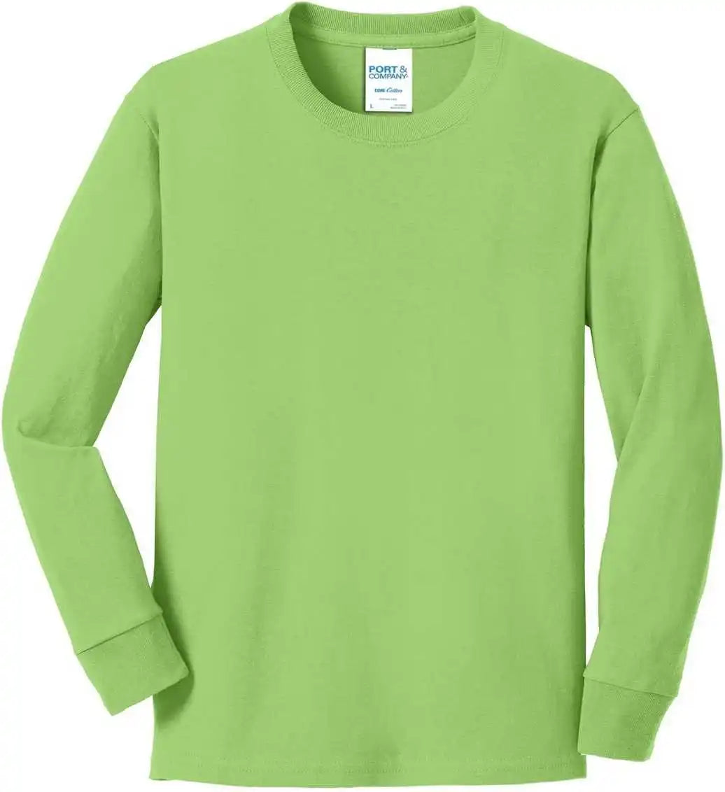 Port &amp; Company Pc54yls Youth Long Sleeve Core Cotton Tee Lime