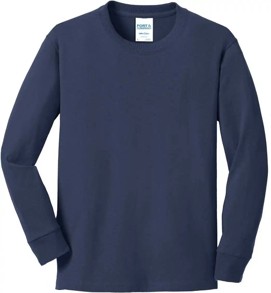 Port &amp; Company Pc54yls Youth Long Sleeve Core Cotton Tee Navy
