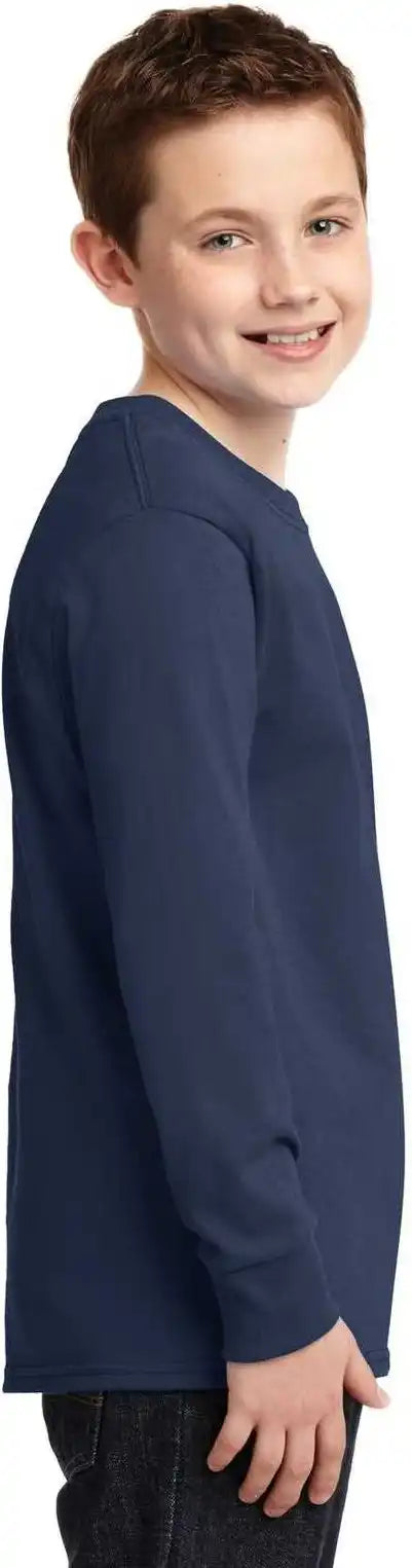 Port &amp; Company Pc54yls Youth Long Sleeve Core Cotton Tee Navy