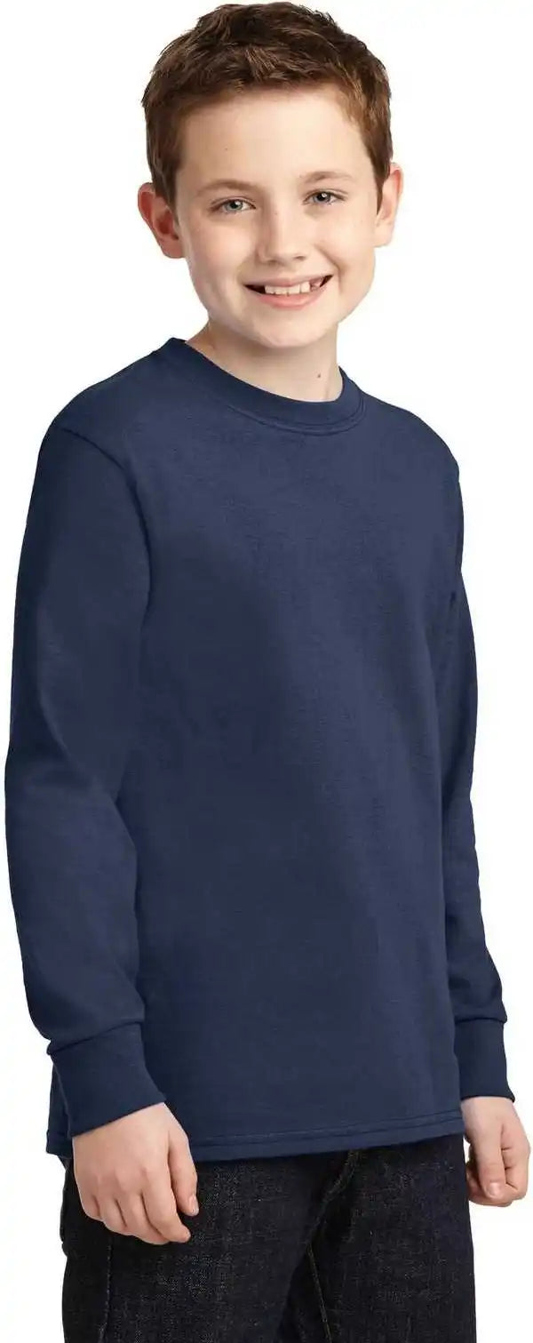 Port &amp; Company Pc54yls Youth Long Sleeve Core Cotton Tee Navy