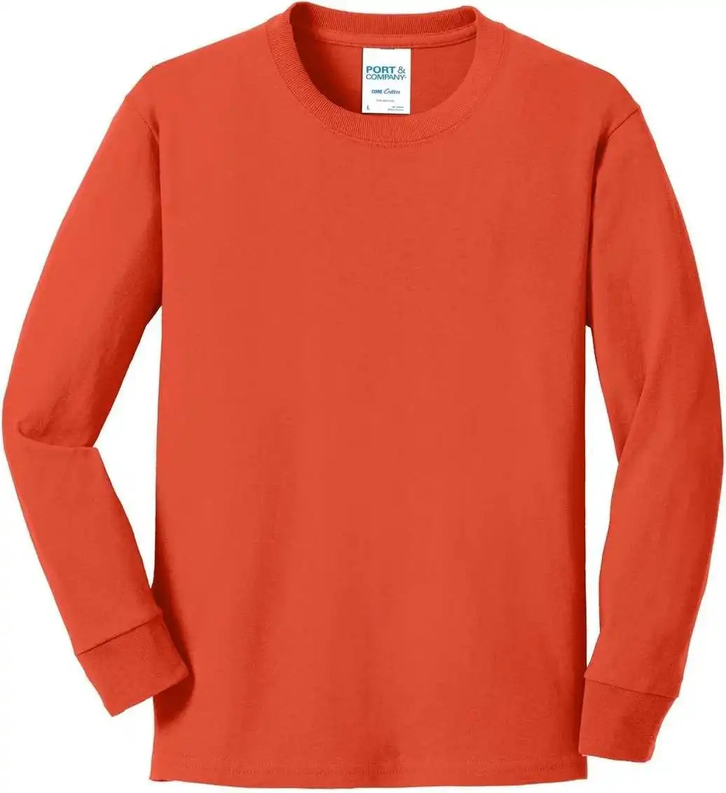 Port &amp; Company Pc54yls Youth Long Sleeve Core Cotton Tee Orange
