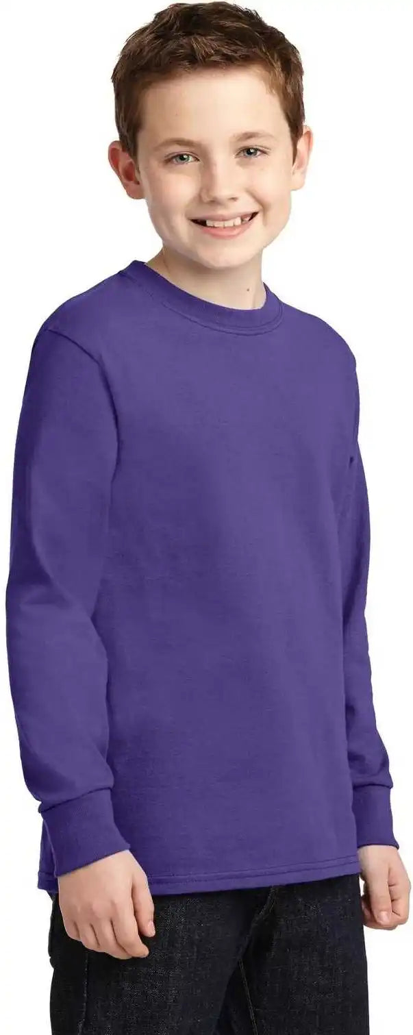 Port &amp; Company Pc54yls Youth Long Sleeve Core Cotton Tee Purple