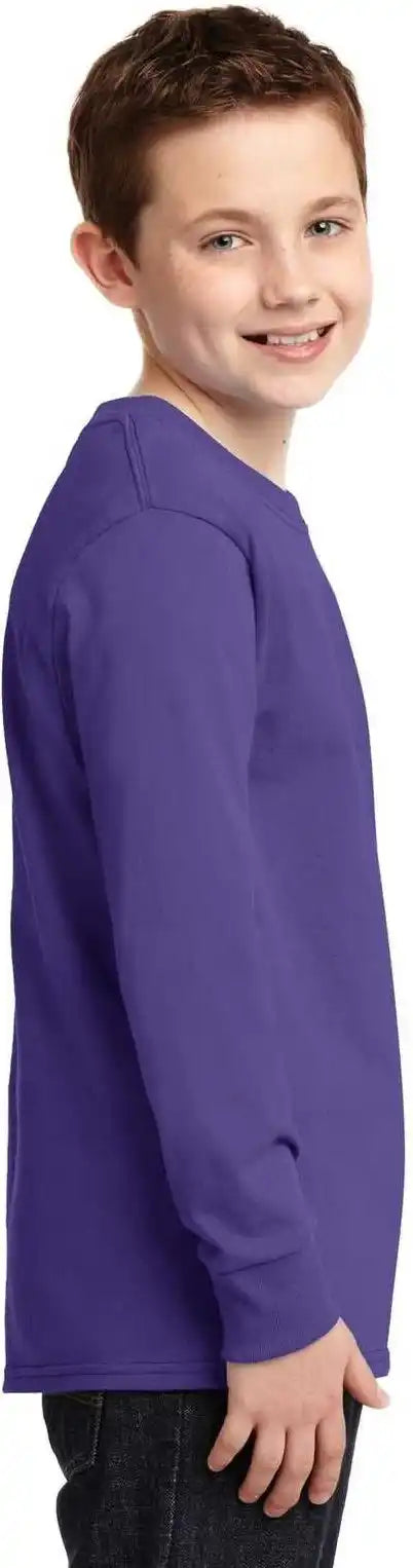 Port &amp; Company Pc54yls Youth Long Sleeve Core Cotton Tee Purple
