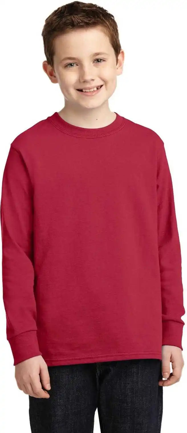 Port & Company Pc54yls Youth Long Sleeve Core Cotton Tee Red