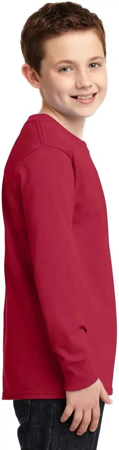 Port &amp; Company Pc54yls Youth Long Sleeve Core Cotton Tee Red