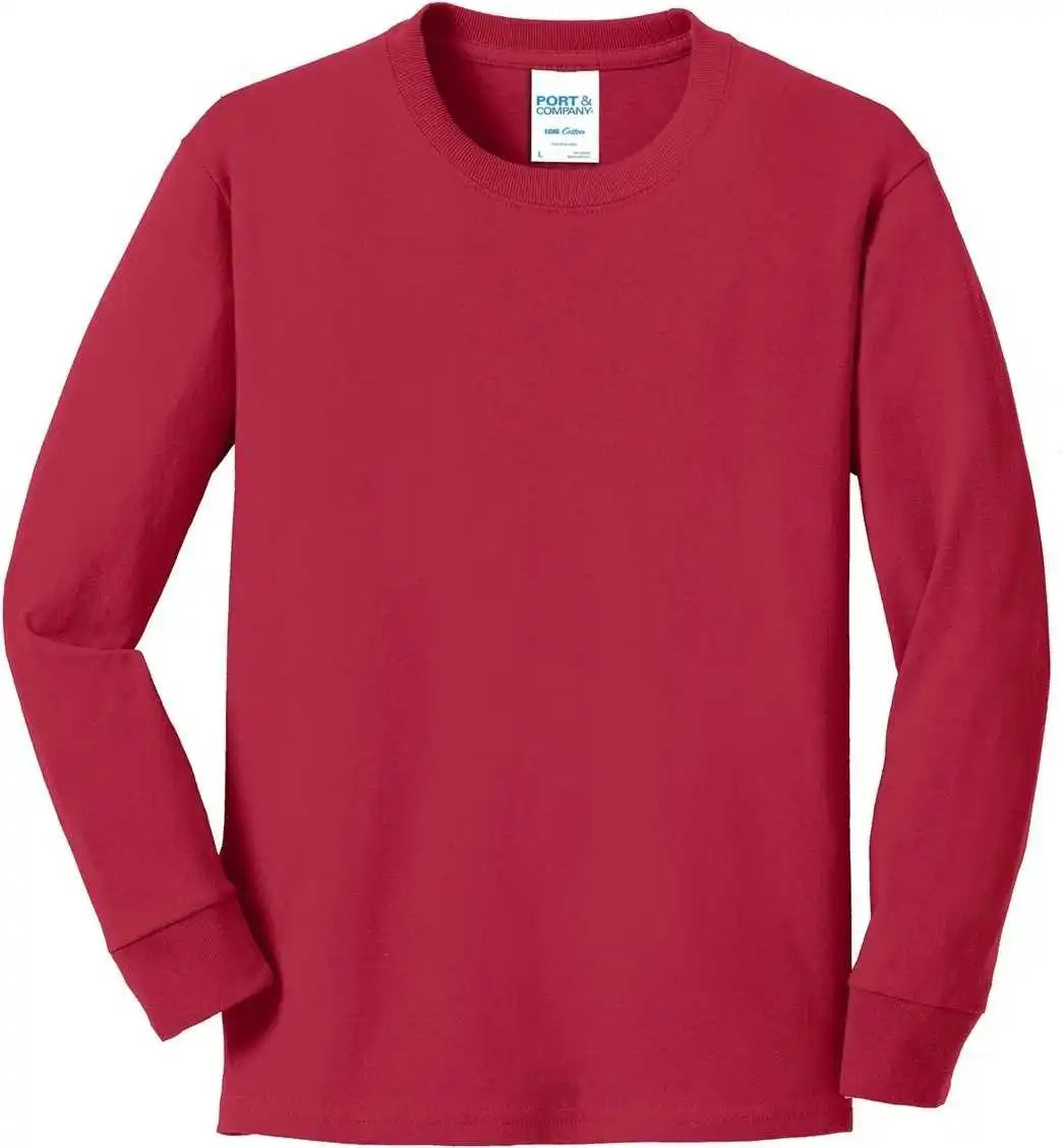 Port &amp; Company Pc54yls Youth Long Sleeve Core Cotton Tee Red