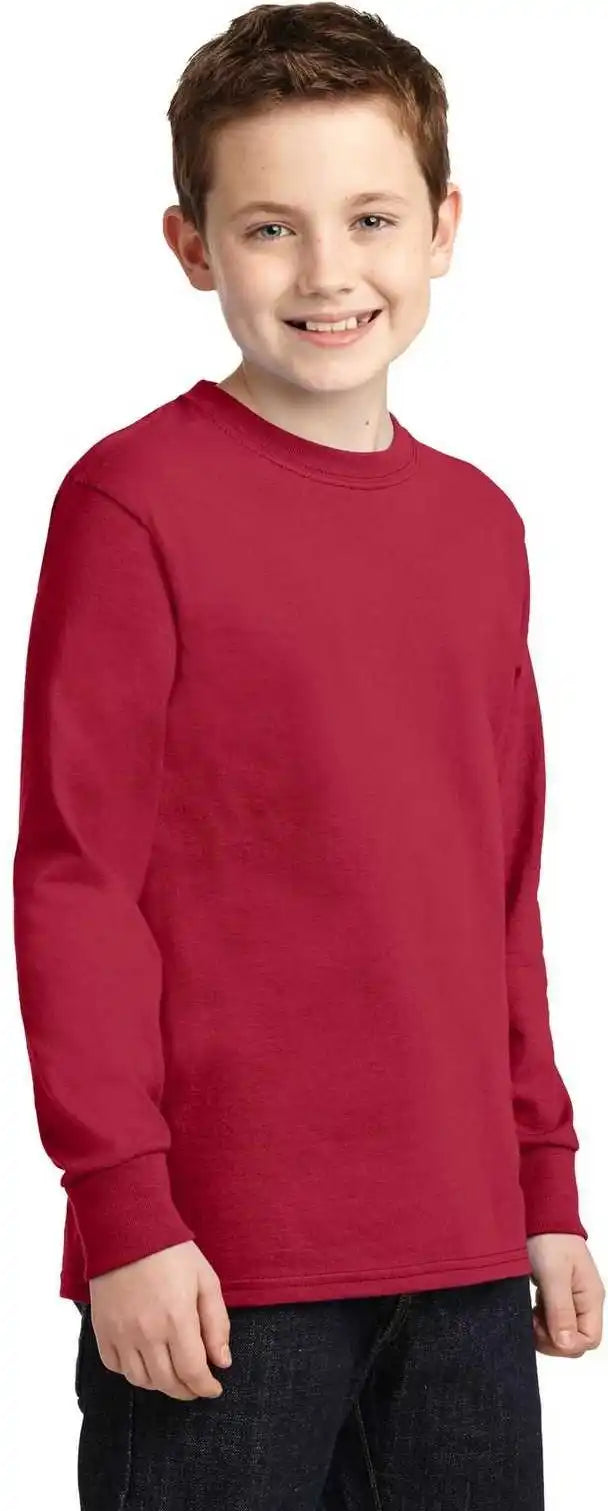 Port &amp; Company Pc54yls Youth Long Sleeve Core Cotton Tee Red