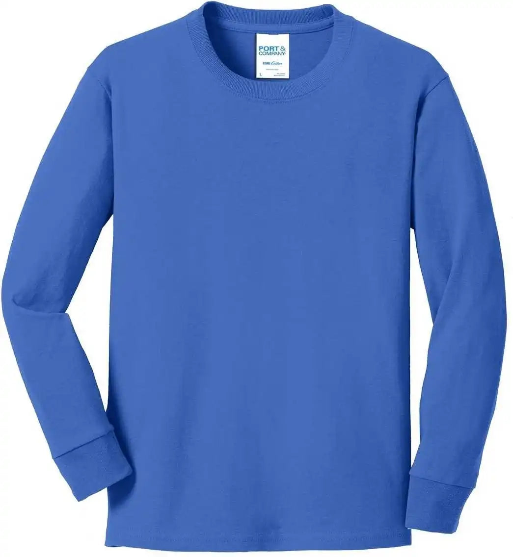 Port &amp; Company Pc54yls Youth Long Sleeve Core Cotton Tee Royal
