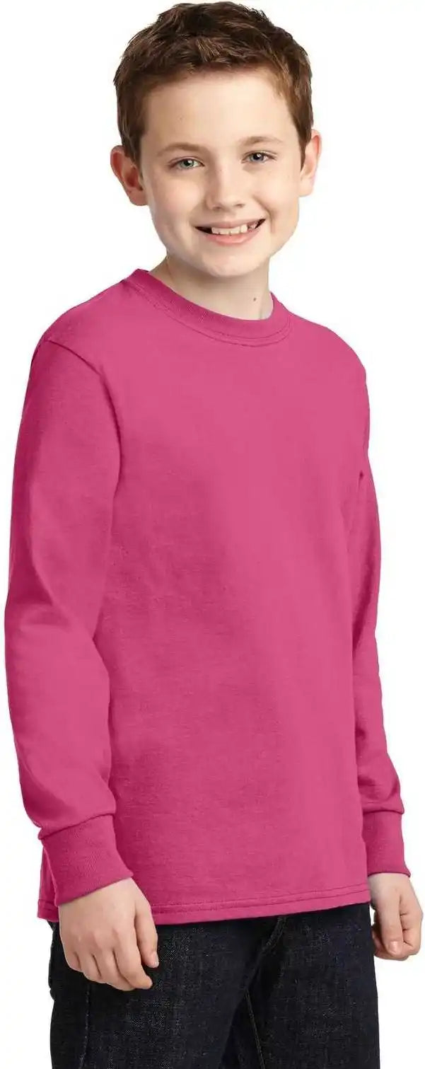 Port &amp; Company Pc54yls Youth Long Sleeve Core Cotton Tee Sangria