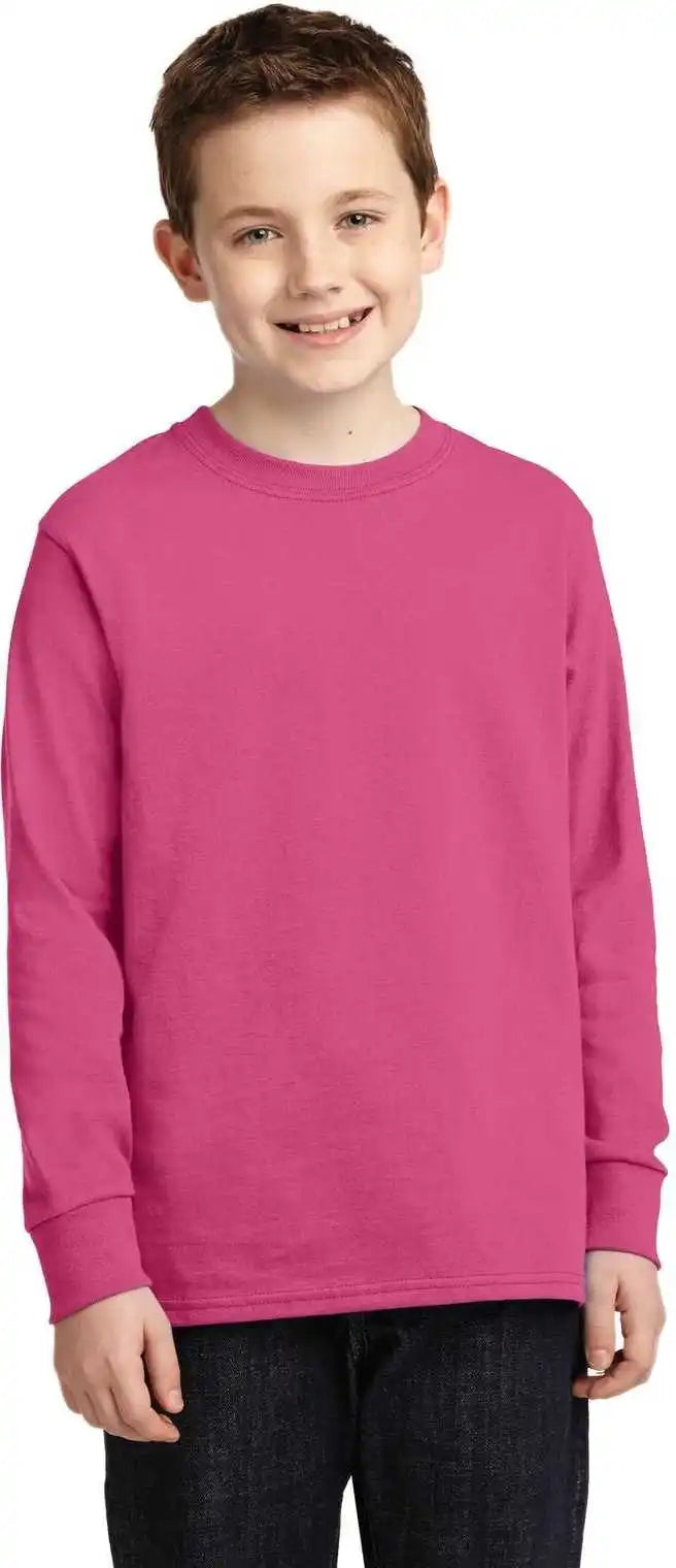 Port &amp; Company Pc54yls Youth Long Sleeve Core Cotton Tee Sangria