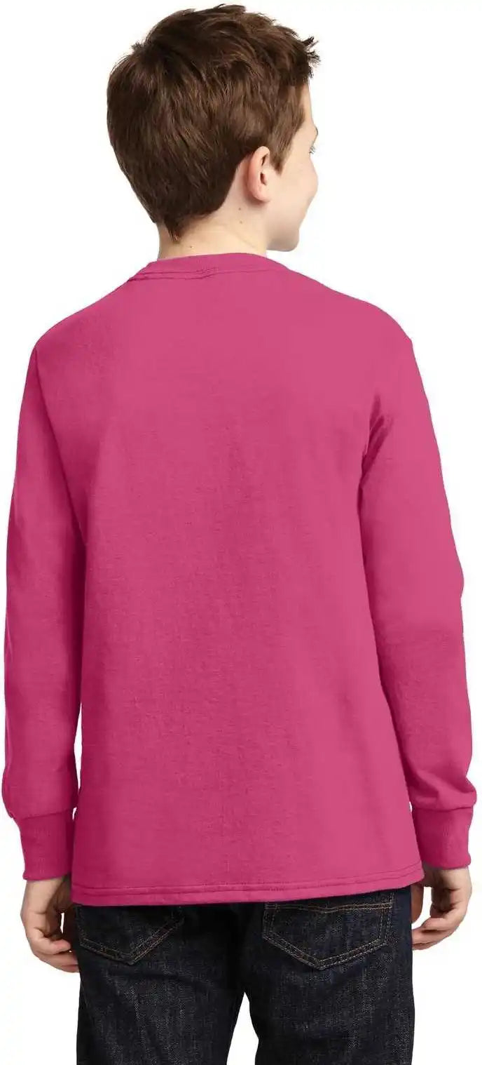 Port &amp; Company Pc54yls Youth Long Sleeve Core Cotton Tee Sangria