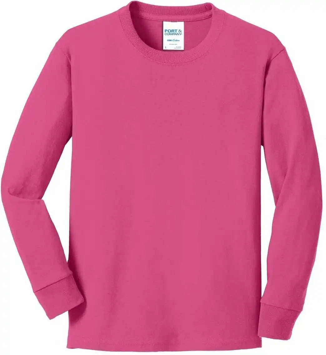 Port &amp; Company Pc54yls Youth Long Sleeve Core Cotton Tee Sangria