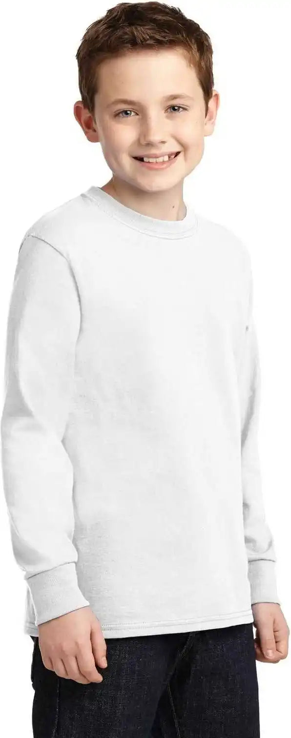 Port &amp; Company Pc54yls Youth Long Sleeve Core Cotton Tee White
