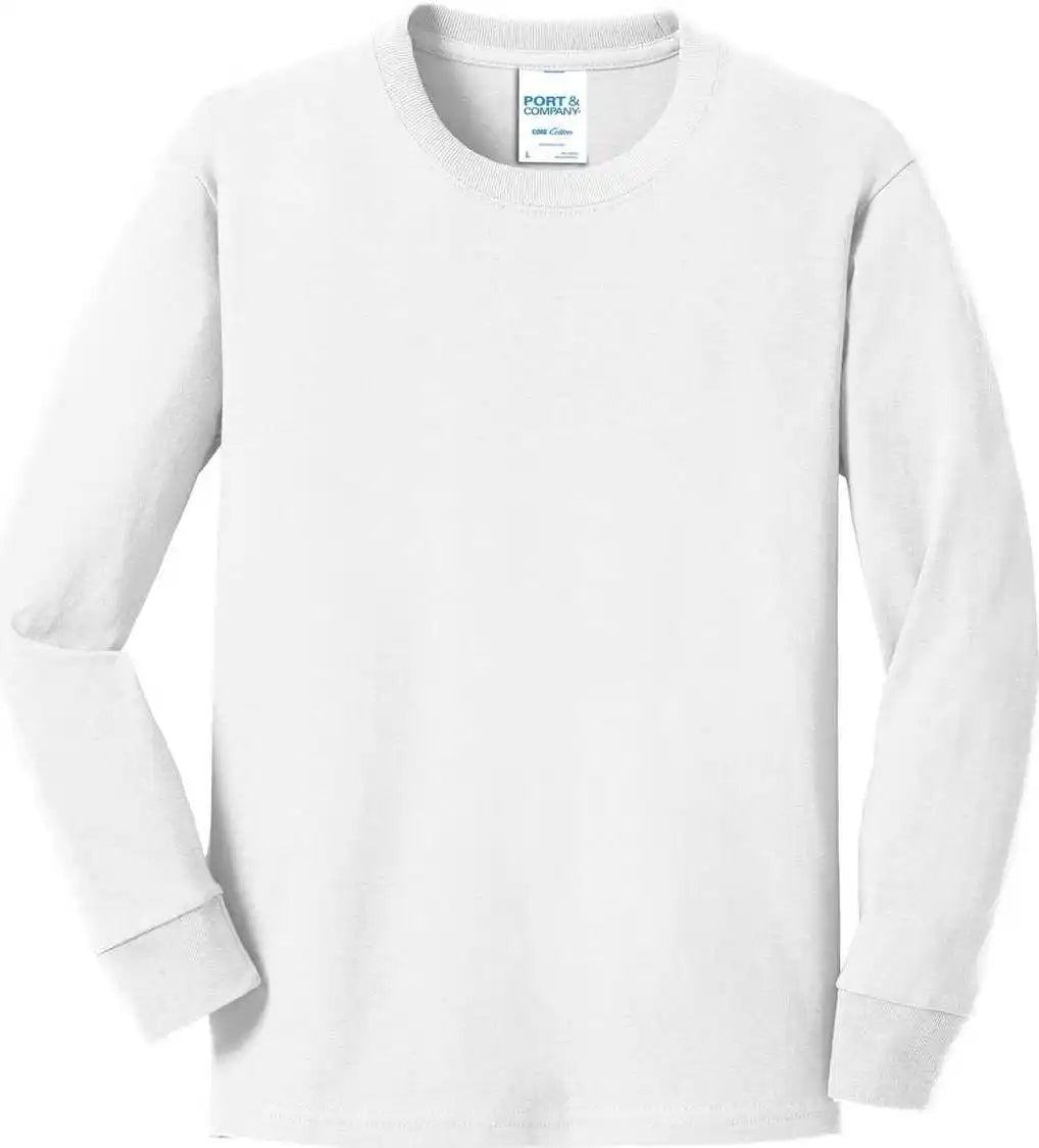 Port &amp; Company Pc54yls Youth Long Sleeve Core Cotton Tee White