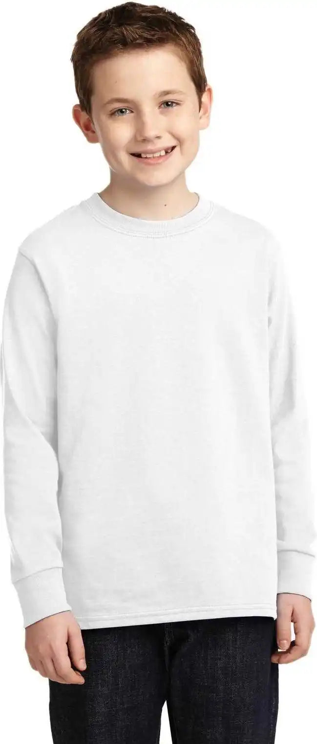 Port &amp; Company Pc54yls Youth Long Sleeve Core Cotton Tee White