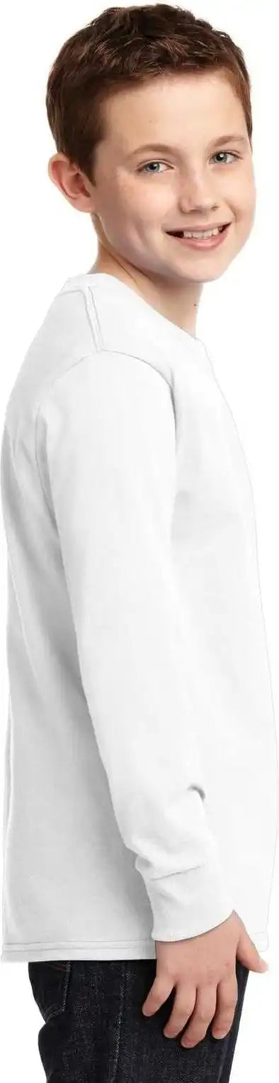 Port &amp; Company Pc54yls Youth Long Sleeve Core Cotton Tee White