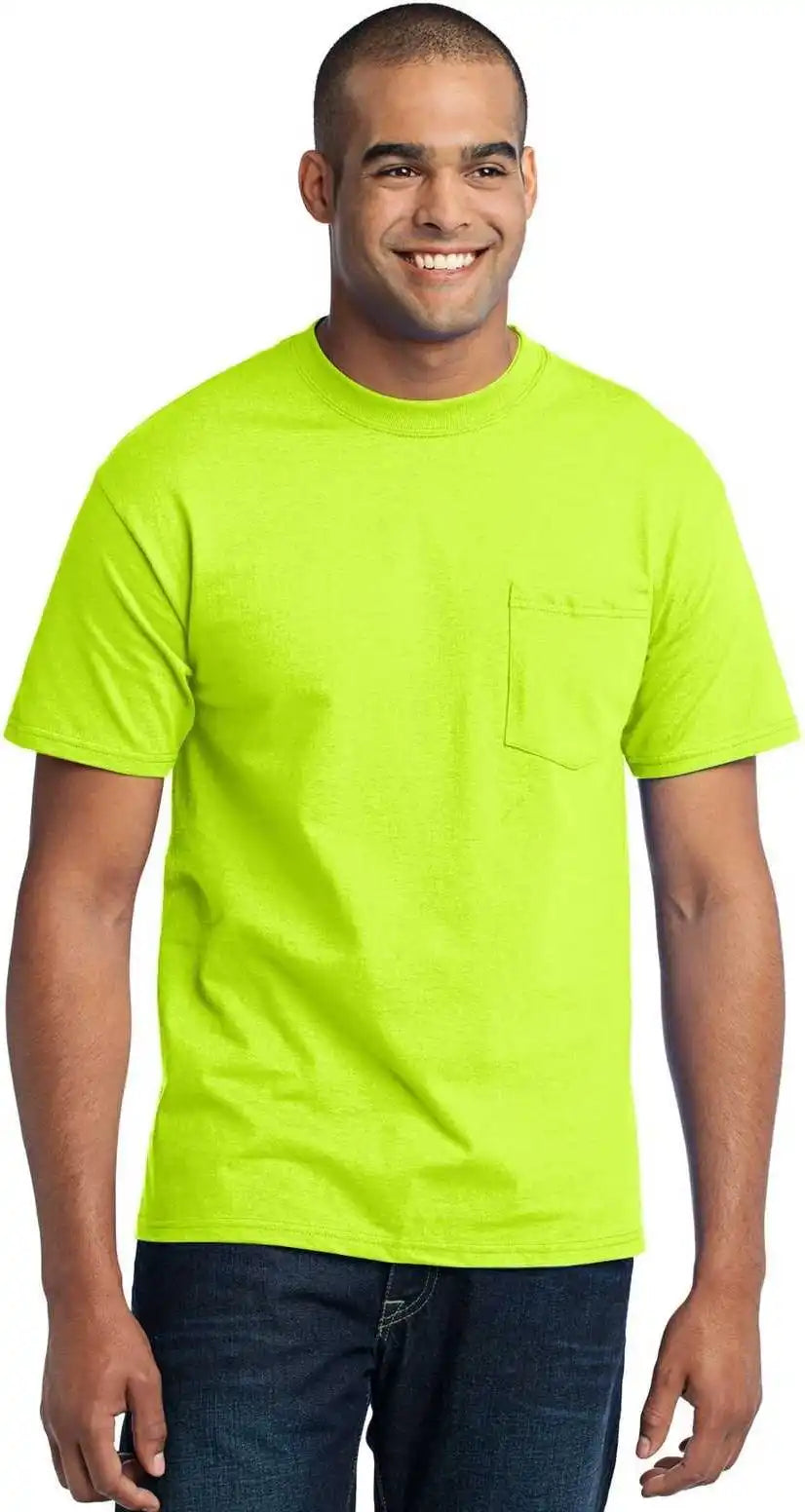 Port & Company Pc55p Core Blend Pocket Tee Safety Green
