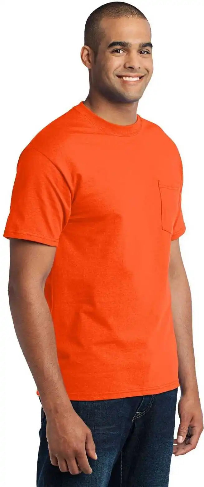 Port & Company Pc55p Core Blend Pocket Tee Safety Orange