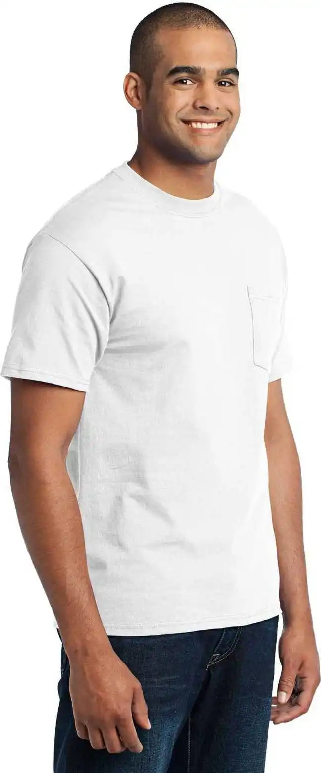 Port &amp; Company Pc55p Core Blend Pocket Tee White