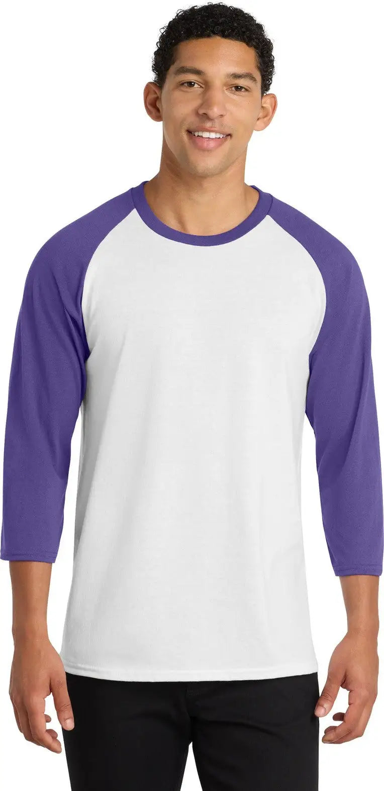 Port & Company Pc55rs co Core Blend 3/4-sleeve Raglan Tee - White Purple