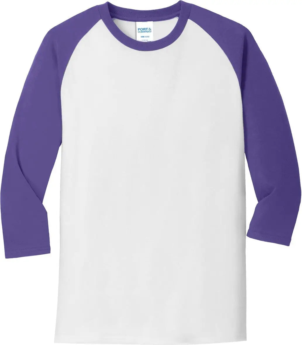 Port & Company Pc55rs co Core Blend 3/4-sleeve Raglan Tee - White Purple