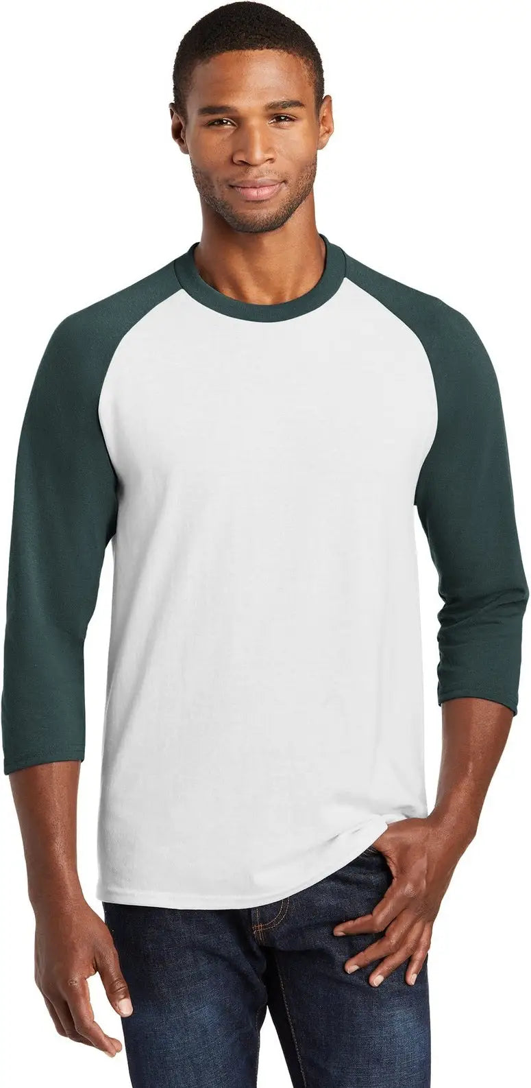 Port & Company Pc55rs co Core Blend 3/4-sleeve Raglan Tee - White Dark Green