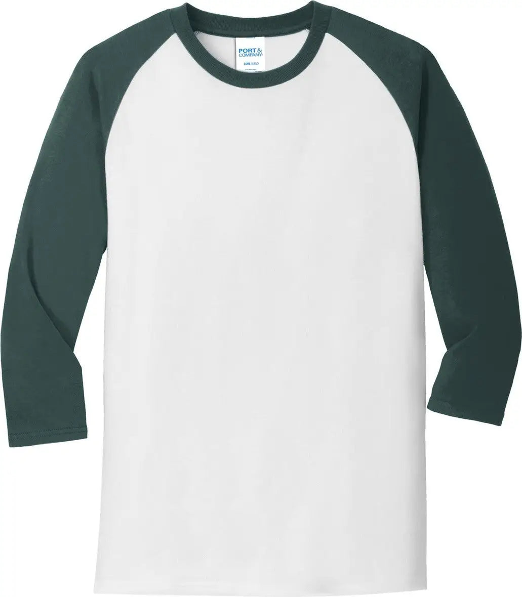 Port & Company Pc55rs co Core Blend 3/4-sleeve Raglan Tee - White Dark Green