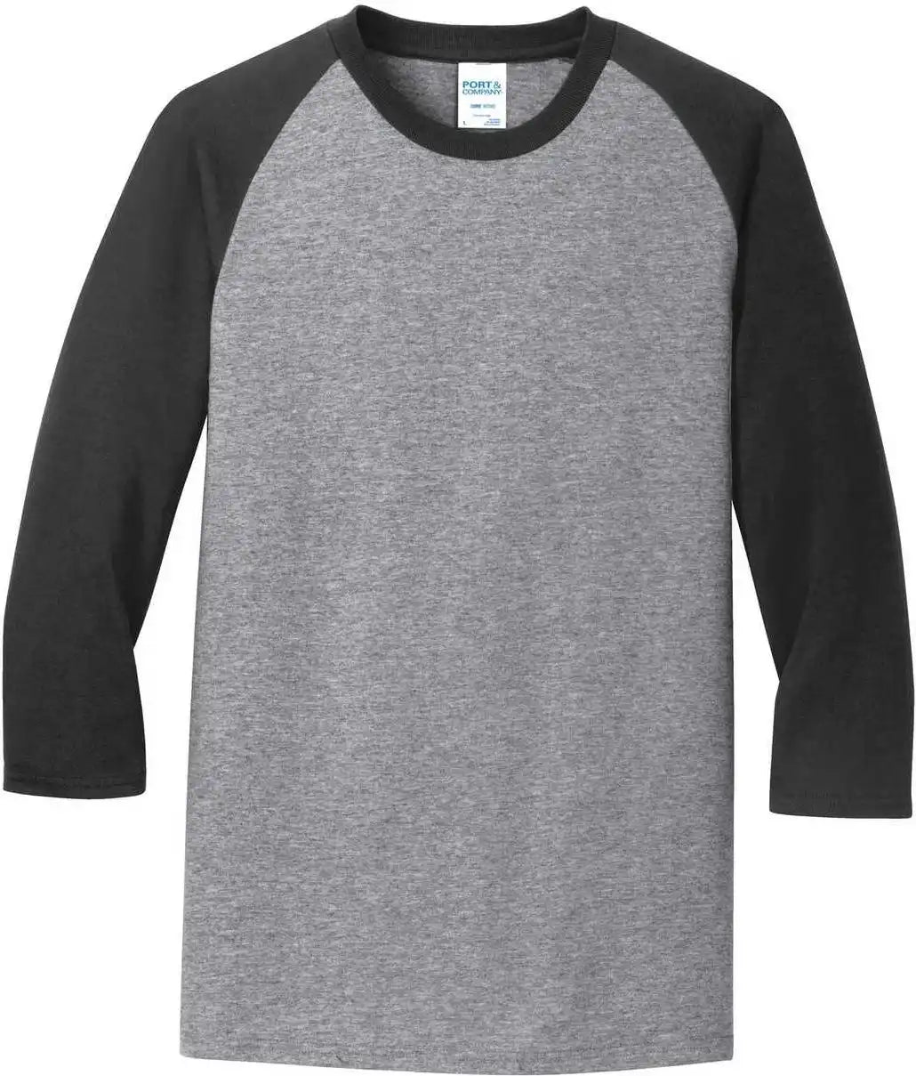 Port &amp; Company Pc55rs Core Blend 3/4 Sleeve Raglan Tee Athletic Heather Jet Black