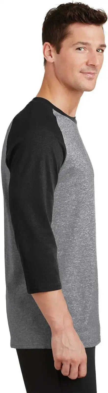Port &amp; Company Pc55rs Core Blend 3/4 Sleeve Raglan Tee Athletic Heather Jet Black