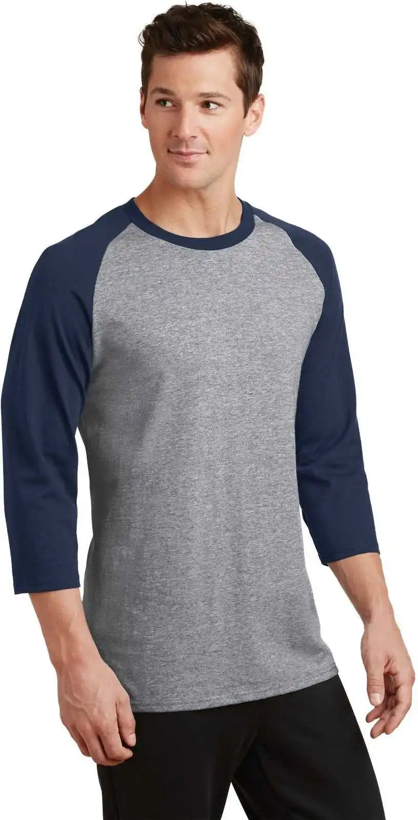 Port &amp; Company Pc55rs Core Blend 3/4 Sleeve Raglan Tee Athletic Heather Navy