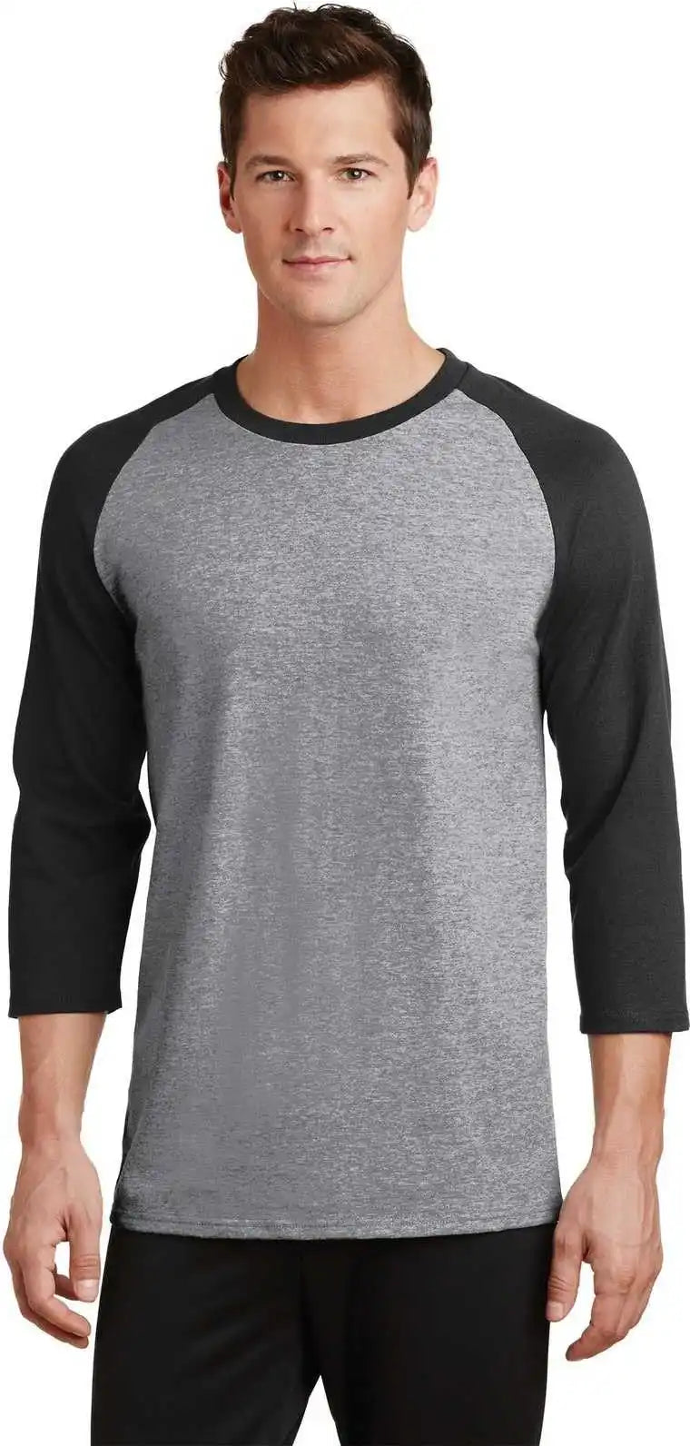 Port &amp; Company Pc55rs Core Blend 3/4 Sleeve Raglan Tee Athletic Heather Jet Black