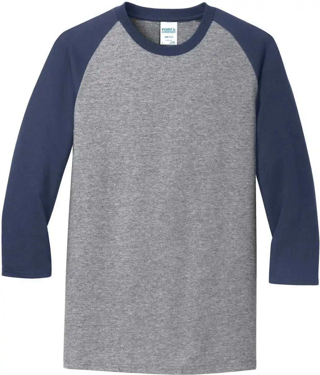Port &amp; Company Pc55rs Core Blend 3/4 Sleeve Raglan Tee Athletic Heather Navy