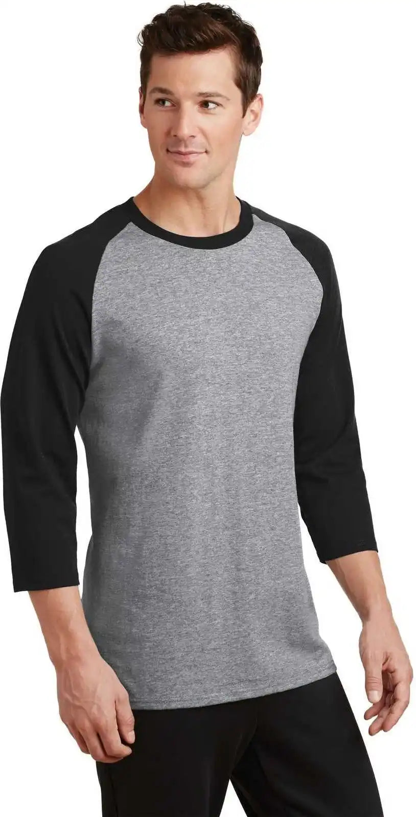 Port &amp; Company Pc55rs Core Blend 3/4 Sleeve Raglan Tee Athletic Heather Jet Black