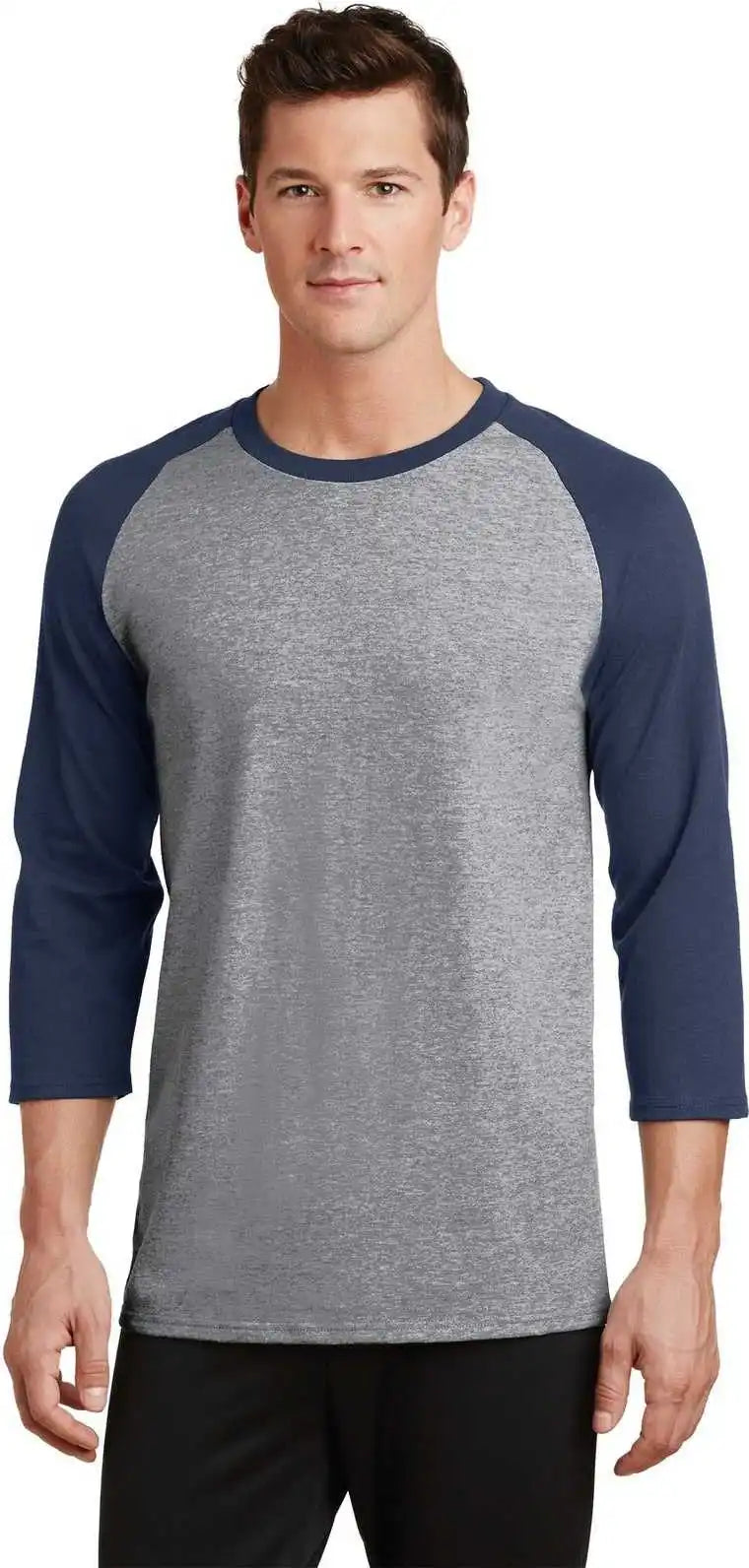 Port &amp; Company Pc55rs Core Blend 3/4 Sleeve Raglan Tee Athletic Heather Navy