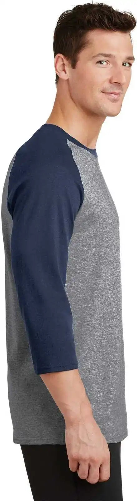 Port &amp; Company Pc55rs Core Blend 3/4 Sleeve Raglan Tee Athletic Heather Navy