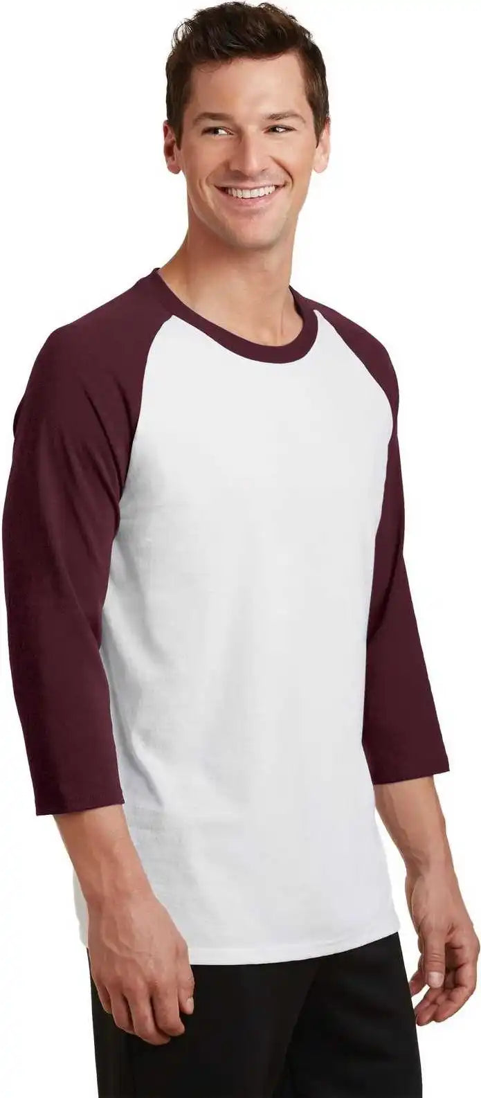 Port & Company Pc55rs Core Blend 3/4 Sleeve Raglan Tee White Athletic Maroon
