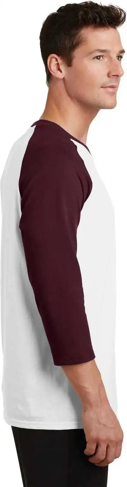 Port & Company Pc55rs Core Blend 3/4 Sleeve Raglan Tee White Athletic Maroon