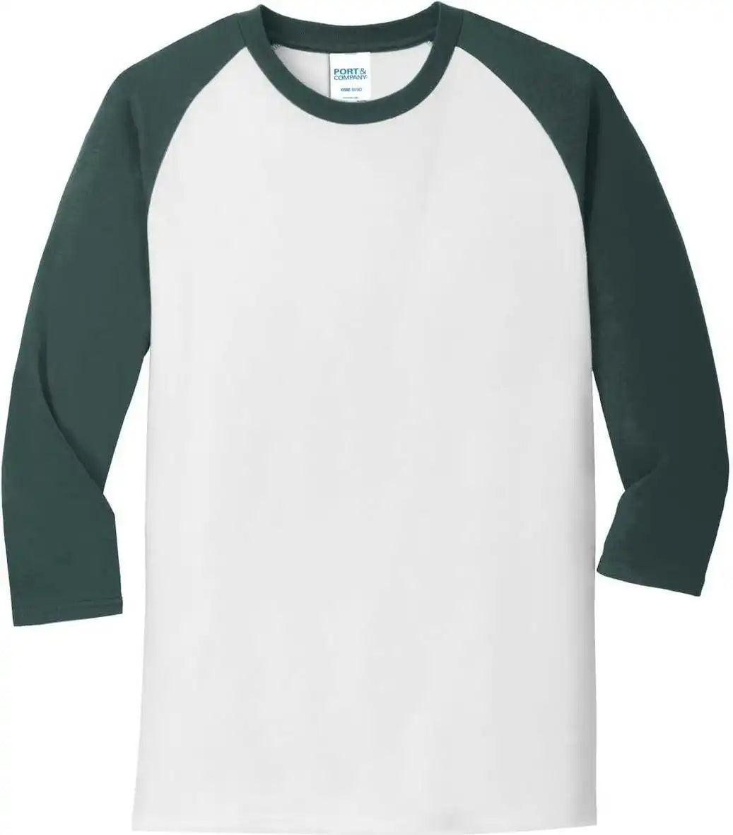 Port &amp; Company Pc55rs Core Blend 3/4-sleeve Raglan Tee - White Dark Green