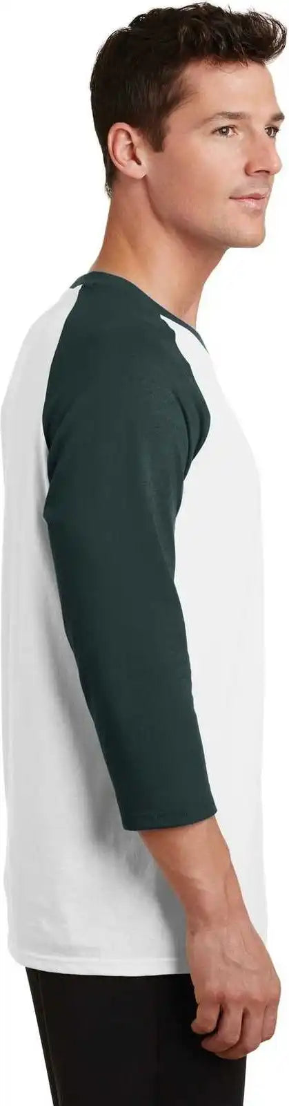 Port &amp; Company Pc55rs Core Blend 3/4-sleeve Raglan Tee - White Dark Green