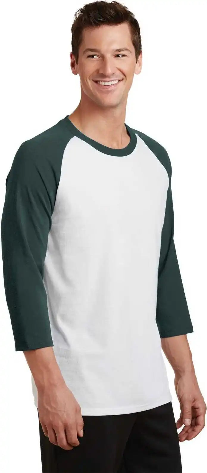 Port &amp; Company Pc55rs Core Blend 3/4-sleeve Raglan Tee - White Dark Green