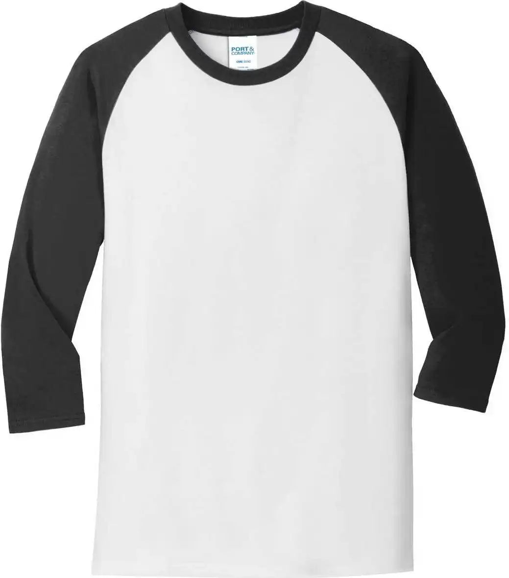 Port & Company Pc55rs Core Blend 3/4 Sleeve Raglan Tee White Jet Black