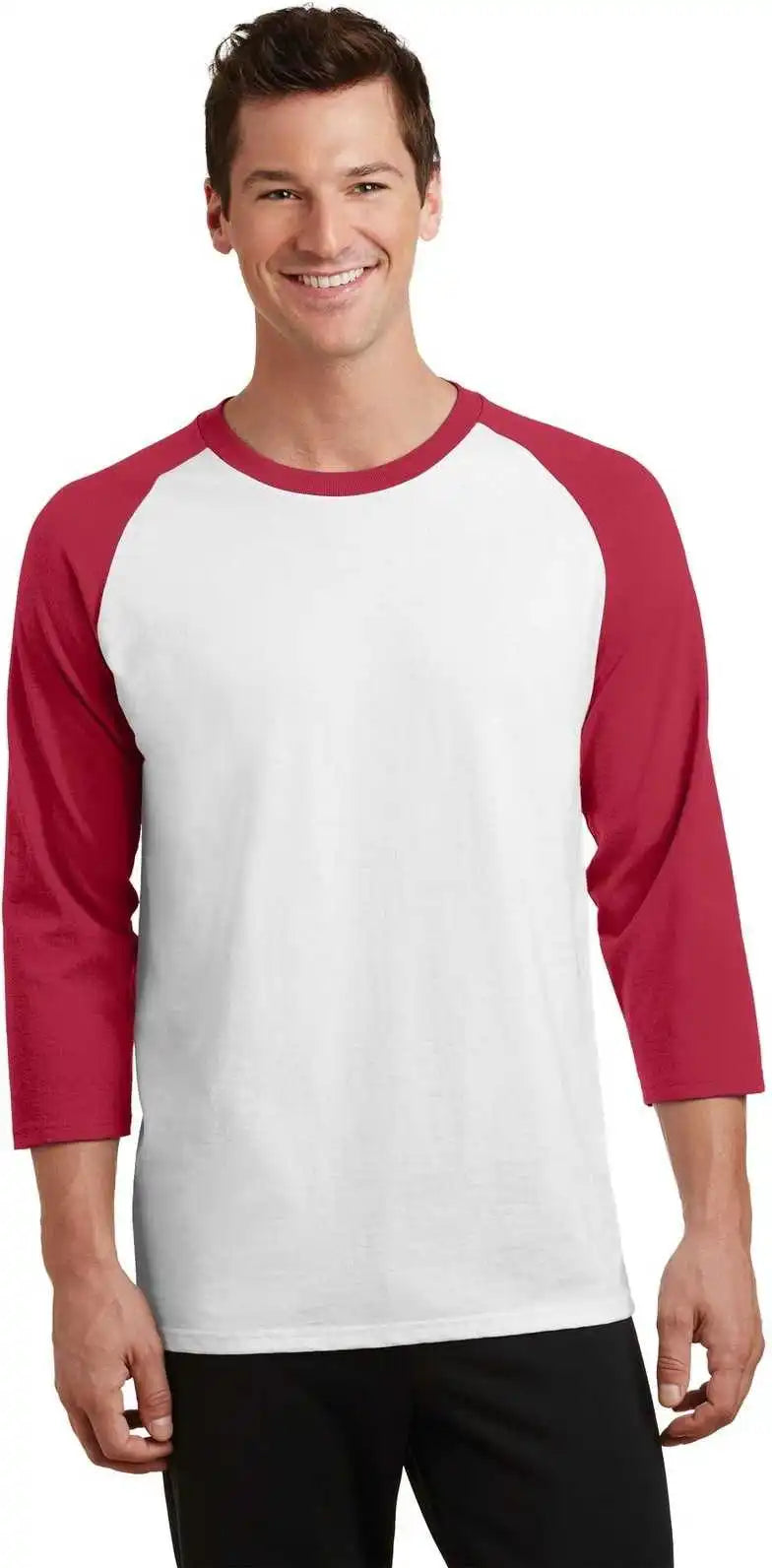 Port & Company Pc55rs Core Blend 3/4 Sleeve Raglan Tee White Red