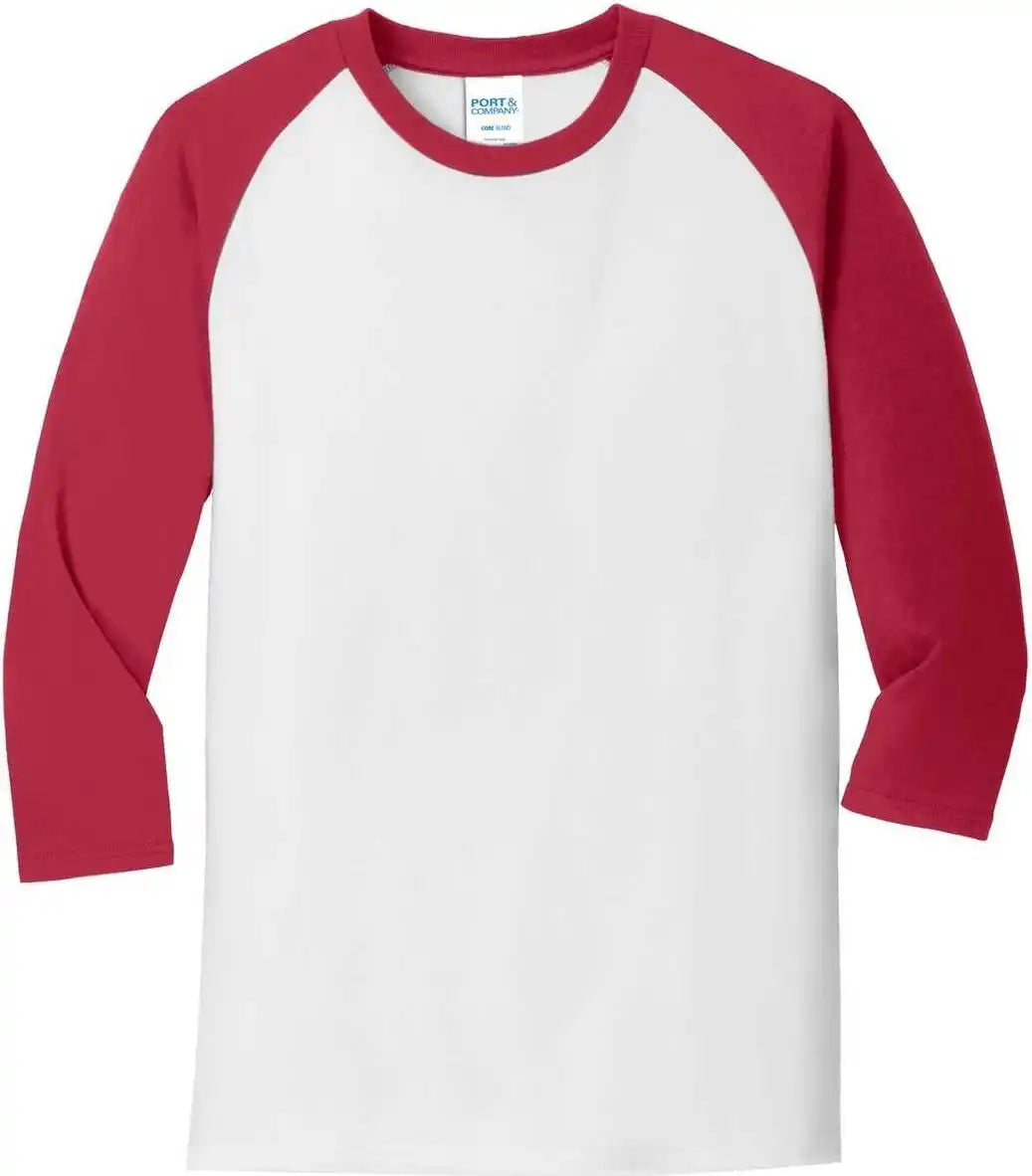 Port & Company Pc55rs Core Blend 3/4 Sleeve Raglan Tee White Red