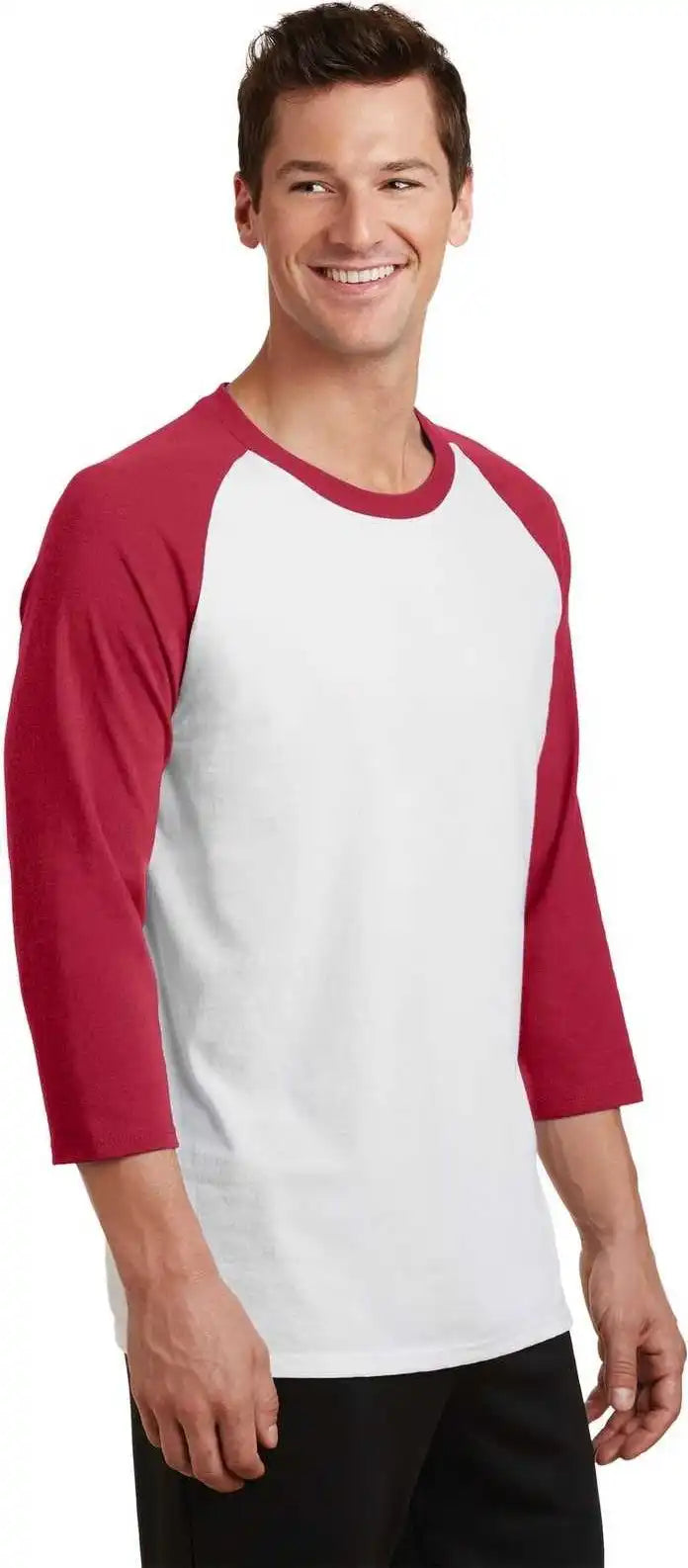 Port & Company Pc55rs Core Blend 3/4 Sleeve Raglan Tee White Red